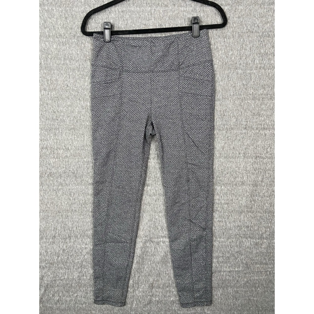 Athleta Womens High Rise Jacquard Leggings Black White Textured Pockets Size M